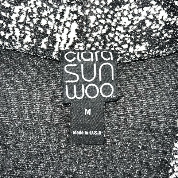 Clara Sun Woo Open Cardigan Blazer Pockets Oversized Size Med Black White - Picture 5 of 10